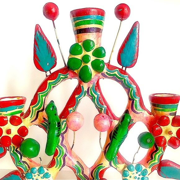 SOLD Vintage Mexican Tree of Life Candle Holder Candelabra Folk Art 1970s Boho - Picture 4 of 7